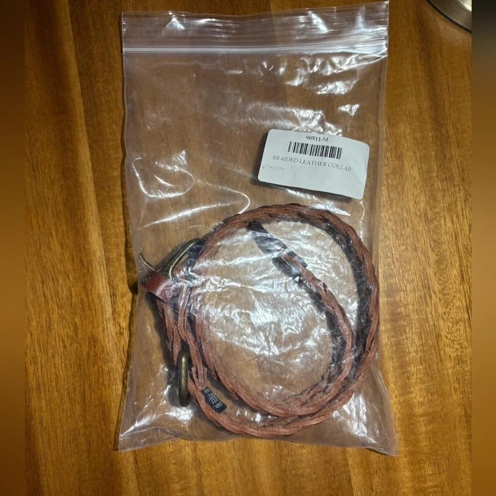 NWT Harry Barker Braided Leather Dog Collar-M
